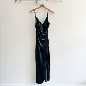 ASTR the Label Green Velvet Midi Dress Diamond Studded Straps Cinched, M